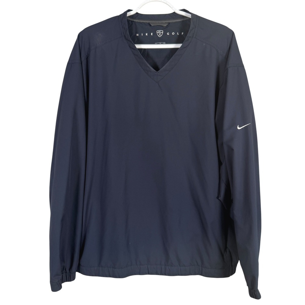 VIntage Nike Golf Windbreaker Jacket Pullover Mens L Blue V-Neck Pockets Swoosh